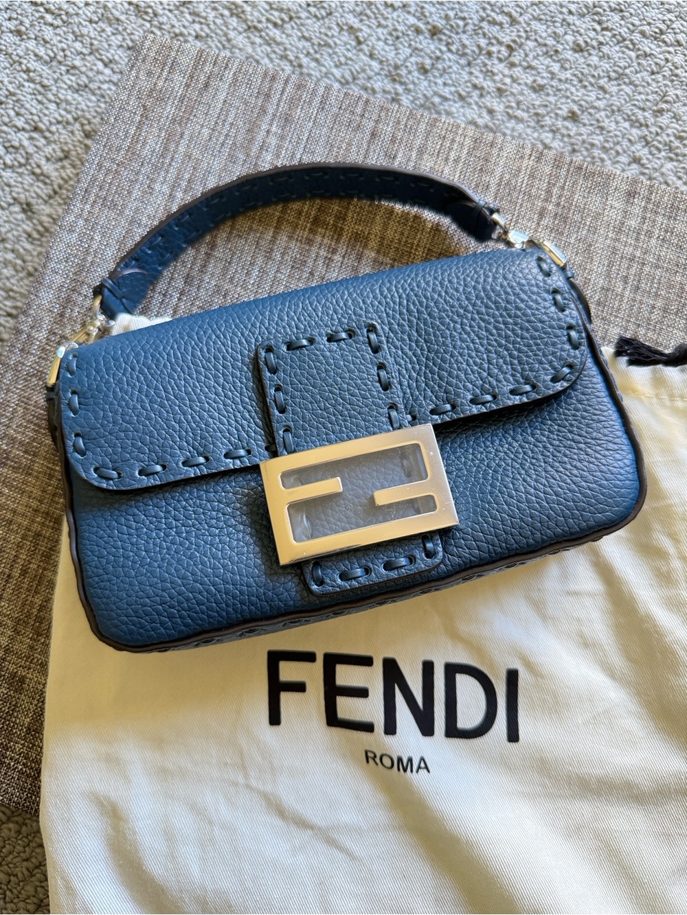 Unused Fendi Navy Blue Mini Baguette